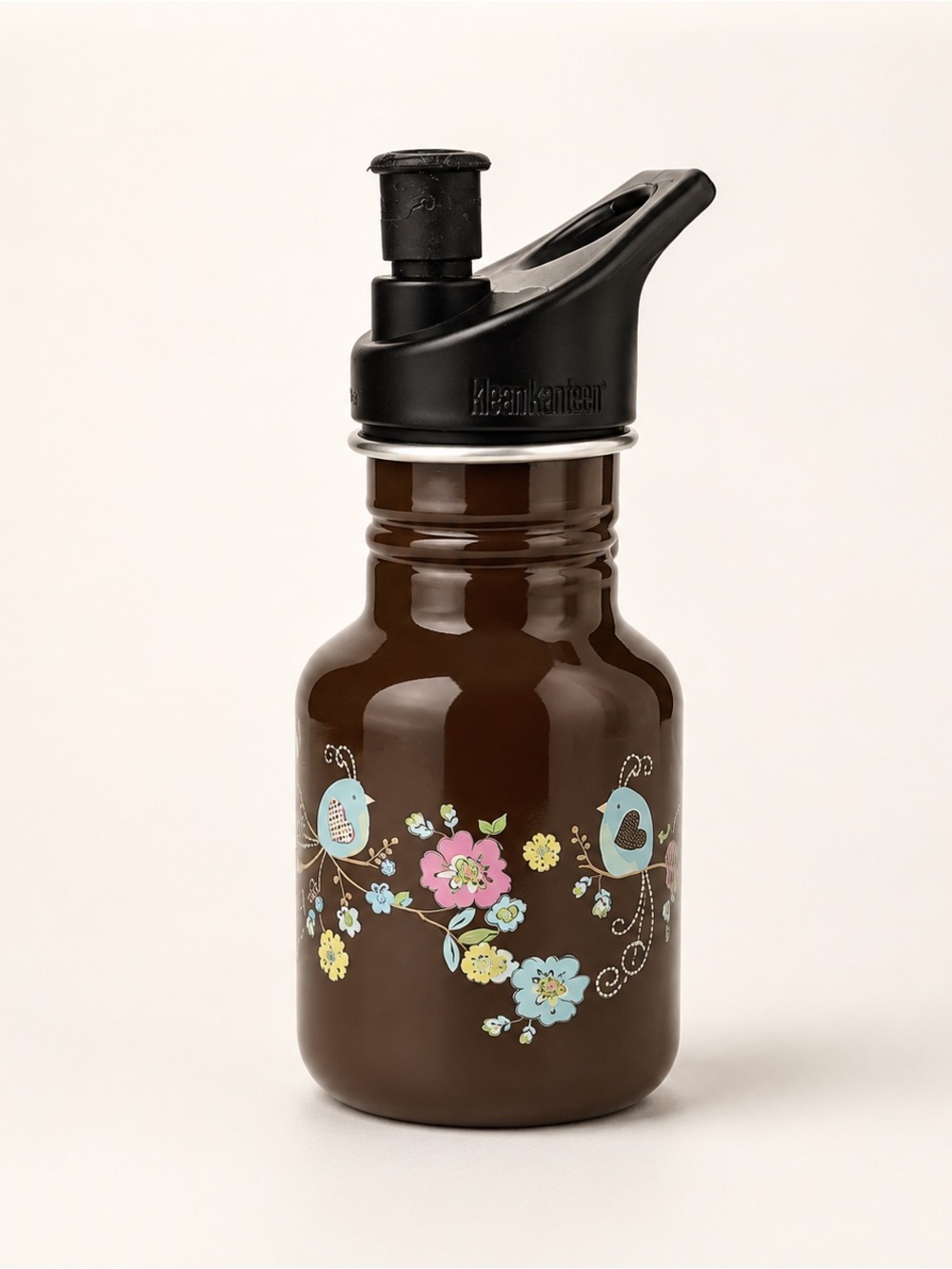 Klean Kanteen 12oz Stainless Steal Kids Water Bottle Floral Bird Discontinued